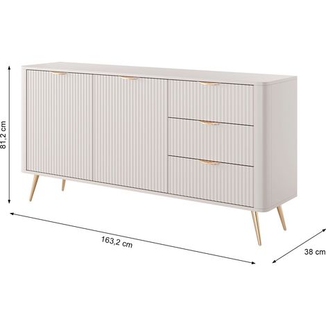 Madia Soggiorno Con 2 Ante e 3 Cassetti Credenza Salvaspazio Moderna Elegante Per Soggiorno Camera Con Motivo Cannettato Piedini Slanciati 163 x 81 x 38 Cm Beige