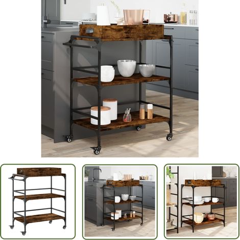 The Living Store Chariot de cuisine chêne fumé 81,5x41x92,5 cm bois d'ingénierie - Chariot De Cuisine - Chariot À Légumes - Meuble De Rangement - Mobilier De Cuisine - Étagère Mobile (1/5)