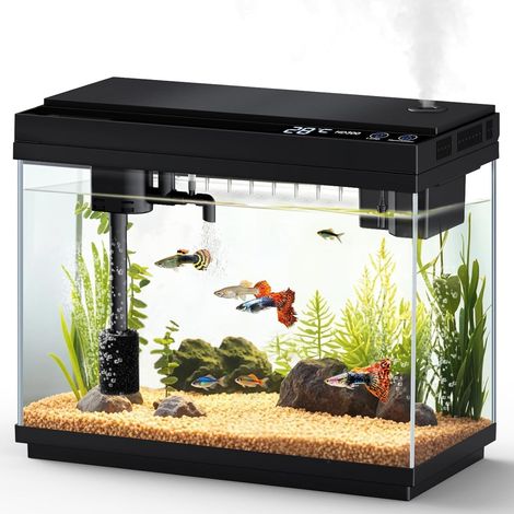 Nano Aquarium Kit complet de démarrage 4 en 1 avec LED, pompe et filtre auto-nettoyants intelligents, avec aromathérapie, indicateur de température, minuterie (1/5)