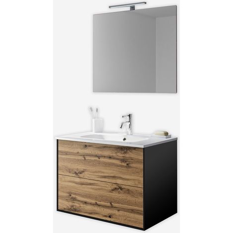 Mobile bagno sospeso con specchio e lavabo 4 pezzi Igea 70 - Rovere