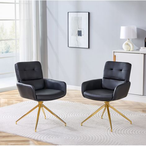 Lot de 2 chaises pivotantes noires et dorées en PU, confort et entretien facile – H 85 cm (1/5)