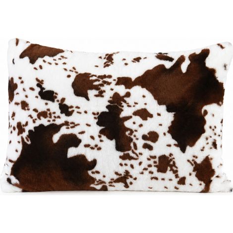 Coussin garni à motif peau de vache et dos en velours Marron Foncé 45x70 cm (1/5)