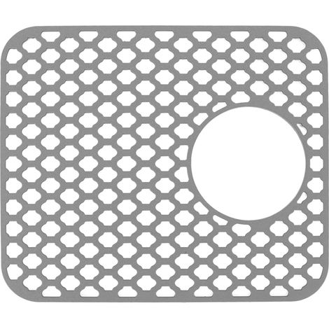 Tapis de protection pour évier en silicone antidérapant avec trou de vidange, facile à nettoyer, gris pour cuisine (1/5)