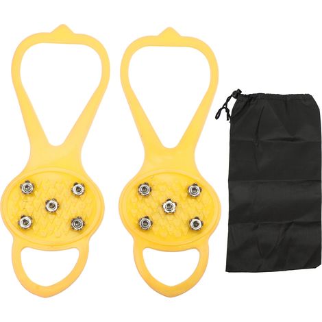 1 paire de Crampons 5 Pointes Antidérapants pour Chaussures, Jaune Taille M (35-41) - Adhérence Maximale et Durabilité pour Randonnée Hivernale