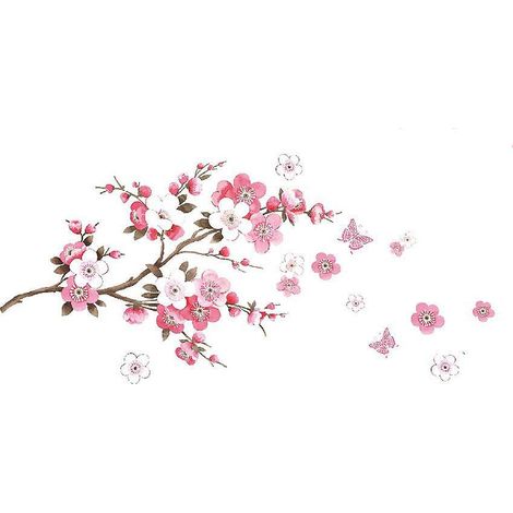 stickers Muraux Fleurs De Cerisier Avec Papillons Rose Rouge I Sakura Vigne Floral Branche Arbre Autocollant Sticker Mural Pour Salon Chambre Cui (1/5)
