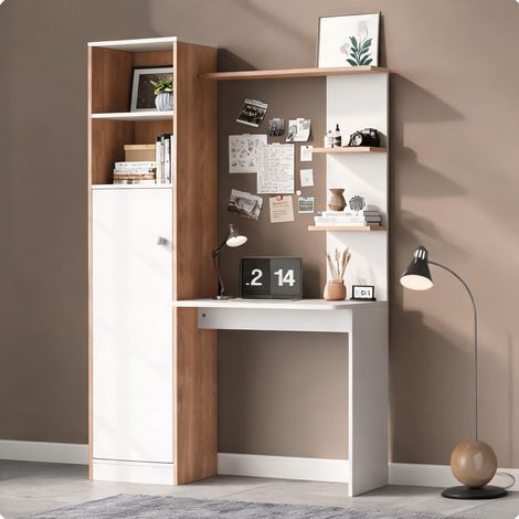 Bureau avec rangement blanc et bois 2 zones 123 x 45 x 168 cm (1/5)