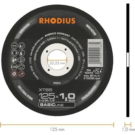 Disques à tronçonner XT85 125 x 1,0 x 22,23 Acier/Inox (50 pièces) - RHODIUS