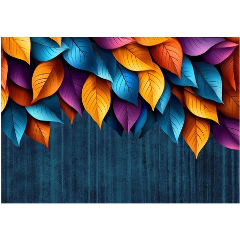 Papier peint avec des feuilles colorées sur du béton, décoration murale – 400 x 280 cm Wallarena (1/4)