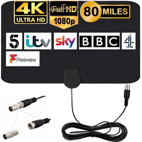 Antenne TV Intérieur Puissante 120km HDTV 4K 1080P Antenne TNT Interieur pour Chaîne Locale Postuler à Tous Les Téléviseurs (1/5)