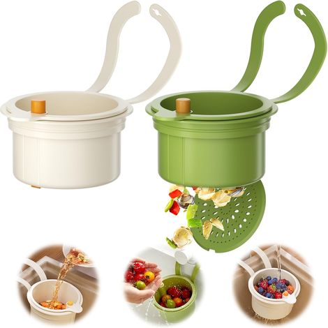 Lot de 2 tamis pour évier - Bouton-pression - Robinet d'évier suspendu - Passoire amovible - Panier d'égouttement pour évier - Organisateur de lavage dans la cuisine (1/5)