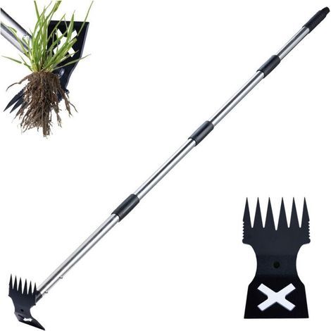 Désherbeur manuel à long manche de 152 cm (60 pouces), 2 en 1 : râteau à désherber et houe de jardin. Outil robuste pour arracher les mauvaises herbes dans la cour, la pelouse, la terrasse et le jardi (1/4)