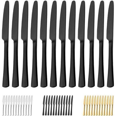 Tafelmesser 12er Set Edelstahl 23,8 cm Wellenschliff matt schwarz (1/5)