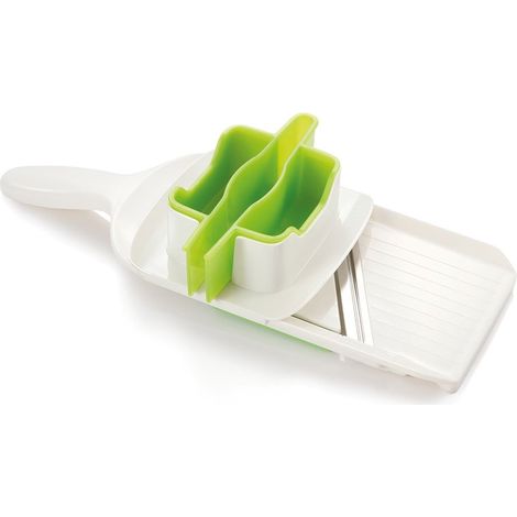 Mandoline mit multifunktionalem Ständer "Handy" mit einstellbarem Schnitt in Weiß und Grün aus Kunststoff und Edelstahl geeignet (1/4)