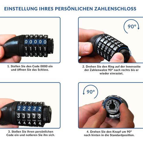 Bicycle Chain Lock, 4ft, 5-Digit Combo, Black Steel (1/3)