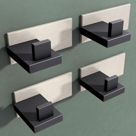 Mai & Mai Porte Manteaux Mural en Acier Inoxydable pour Salle de bain Cuisine Chambre Entrée Accroche Serviette Crochet L 4 Patères Murales Anti-chute Noir Mat + Nickel Brossé 80×58,5×32 MM Stalo-06