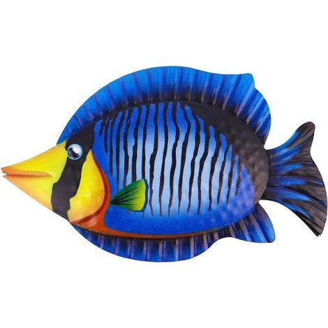 Décoration murale créative en métal représentant un poisson suspendu, sculpture décorative pour l'intérieur-17.5X30CM-Blue (1/4)