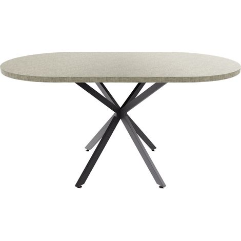 Marui Small - Ovaler Esstisch 150x90 cm aus strukturiertem Holz mit zentralem Metallfuß Kiso