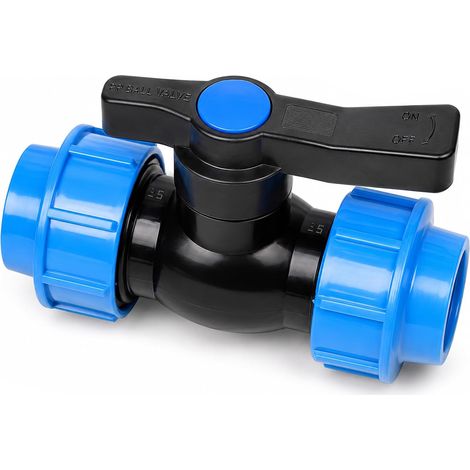Robinet à boisseau sphérique en polyéthylène de 25 mm, raccord de serrage en polypropylène, vanne d'arrêt pour irrigation de jardin, conduite d'eau et tuyau d'installation (1/5)