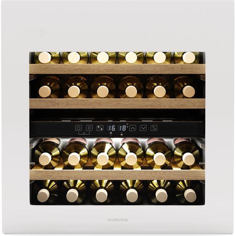 Klarstein Rhone 36 Duo Cave à Vin - 36 Bouteilles, 2 Zones, 5-22°C, Éclairage LED, Porte Push-to-Open UV, Silencieux, Frigo à Vin Noir