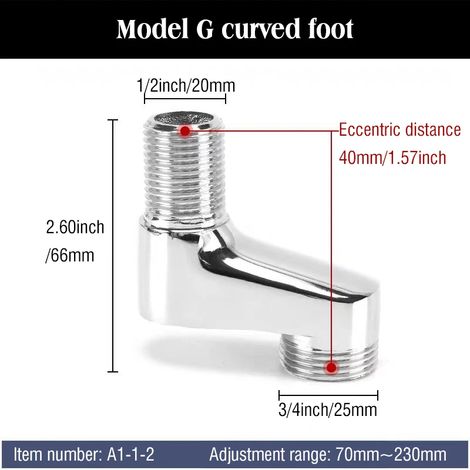 (A1-1-2) Accessoires pour robinetterie de douche : coudes allongés et renforcés, tuyaux courbes et joints pour pommeaux de douche. Le robinet est coudé. (1/5)