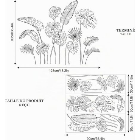 Stickers Muraux Pntes Tropicales Noir et Bnc Décoration Murale élégante Autocolnt Mural Feuilles Tropicales (1/5)