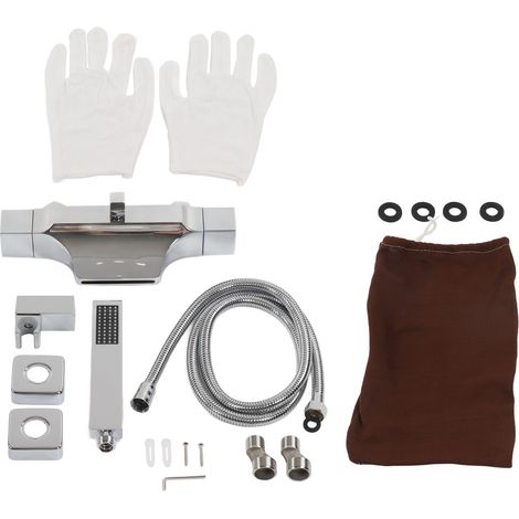 Ensemble de robinetterie de douche murale double fonction avec pommeau de douche, filetage intérieur et extérieur G1/2 argenté (1/5)