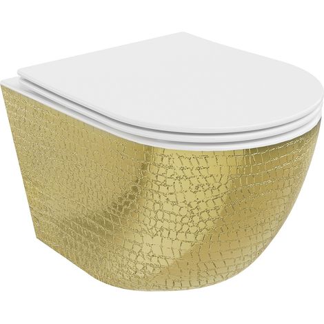 Mexen Lena cuvette WC sans bride avec siège slim et système de descente douce, en duroplast, blanc/or motif écaille - (schuppenmust) (1/5)