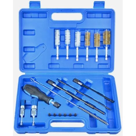 Kit nettoyage injecteur 19 pièces, outil de nettoyage siège injecteur diesel et essence avec brosses, fraises et coffret de rangement (1/4)