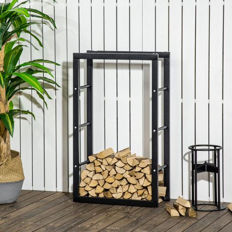 Brennholzregal, modernes Design, max. Traglast 100 kg, Maße 60 x 25 x 100 cm (L x B x H), schwarzes Metall