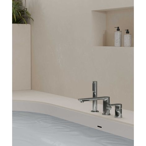Grifo mezclador de bañera y ducha de 3 agujeros con embellecedor cromado - Nunki (1/4)