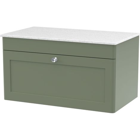 Nuie Classique Wall Hung 1-Drawer Vanity Unit with White Marble Worktop 800mm Wide - Satin Green (1/3)