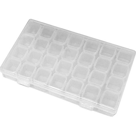 Aufbewahrungsbox für Nägel mit 28 Fächern, umweltfreundlich, langlebig, transparent, aus PP mit separatem Deckel, ideal für Ohrringe und anderen Schmuck. (1/5)