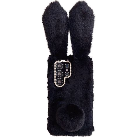 Funda para Samsung Galaxy S25 Ultra, orejas de conejo peludas, negra (1/2)