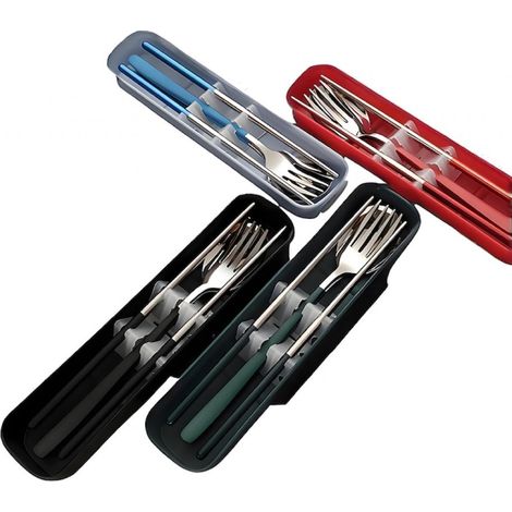 Ensemble de couverts portables Einnenffer 4 pièces en acier inoxydable avec étui - Ustensiles de voyage réutilisables (1/5)