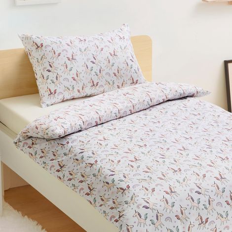 Ensemble de Housse de Couette Réversible en Microfibre pour Enfant 100 x 135 cm et 1 Taie d’Oreiller 40 x 60 cm pour Berceau, Licorne et Arc-en-Ciel (1/5)