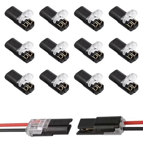 Connecteu 12v,Lot de 12 Connecteu Etanche 2 Fils 12v,Connecteu Electique Etanche,Connecteus de Câble de Voitue Étanches à 2 Boches,pou Câble 18-22 AWG,Connecteu Electique apide pou Voitue (1/5)