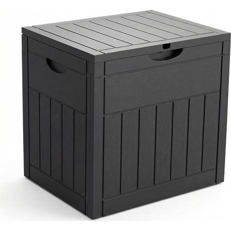 Coffre de Rangement Extérieur 126L Boîte de Jardin Étanche Anti UV Couvercle Verrouillable avec Poignées Encastrées 56 x 43 x 53 cm pour Jardin Terrasse Balcon Piscine Effet Bois Noir (1/5)
