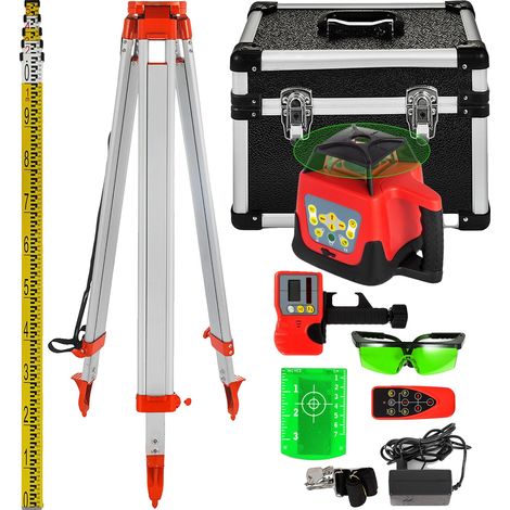 kit de niveau laser rotatif vert vevor avec trépied ajustable et mât de 5 m, portée de 500 m, scan rotatif à 360 degrés, système de niveau laser auto- (1/2)