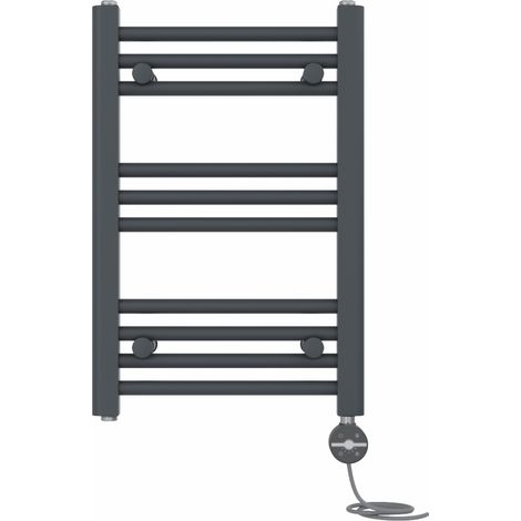 NRG Prefilled Thermostatic Electric Straight Heated Towel Rail Radiator 600 X 400mm Anthracite