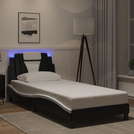 Bettgestell mit LED Schwarz und Weiß 90x190 cm Kunstleder vidaXL281717 (1/5)
