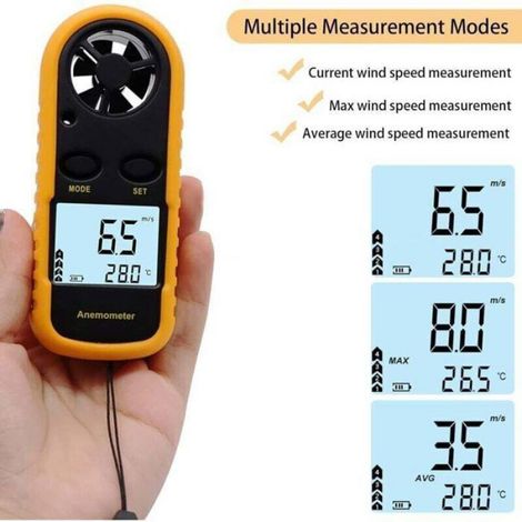 Anémomètre - Précision ±5 % - Écran LCD Rétroéclairé - Plage 0 À 30 M/S - Température -10 À 45 °C - 1 Pièce (1/4)