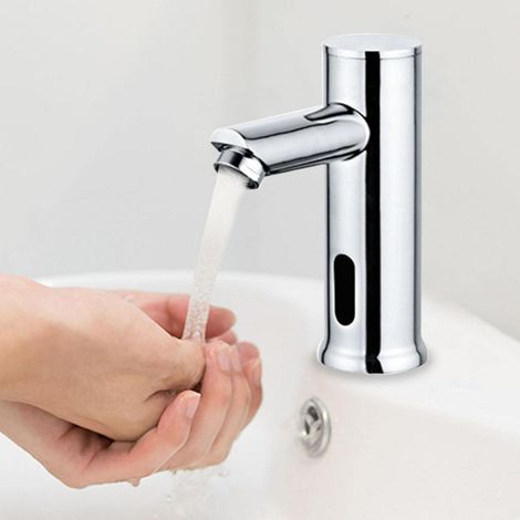 Robinet automatique sans contact pour salle de bain, robinet d'évier de salle de bain alimenté par piles en laiton activé par le mouvement mains libres avec boîtier de contrôle (1/5)