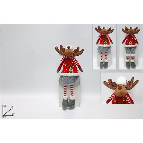 Decorazione Natale Renna con Vestito Natalizio Seduta 56 cm 2 Modelli