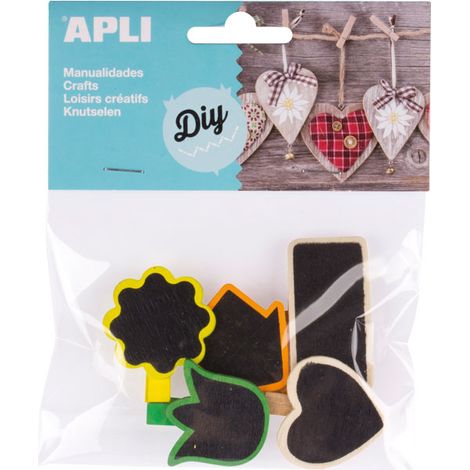 BOLSA 5U MINI PINZAS MADERA PIZARRA APLI 14783