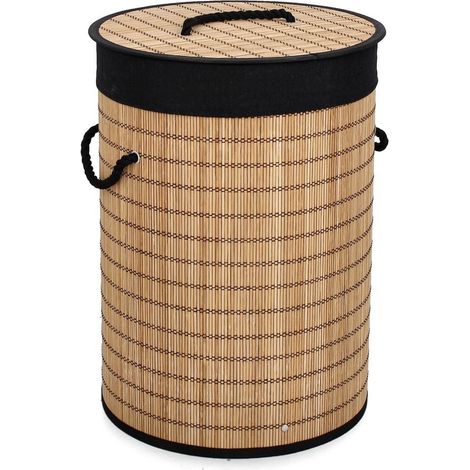 Panier à linge cylindrique en bambou avec doublure noire 35x50 Sintia YES