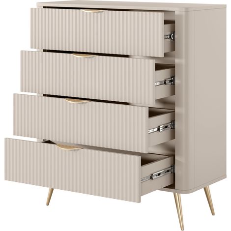 Sideboard Haliso, Kommode 4 Schubladen, ein Regal, Schiebetür, 88x38x101h cm Beige