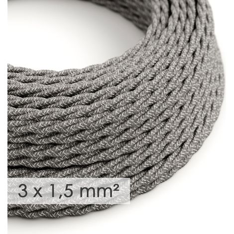 Creative-Cables Cavo elettrico in tessuto, Sezione 3x1,50, Grigio TN02, 1 m, Trecciato, Lino naturale