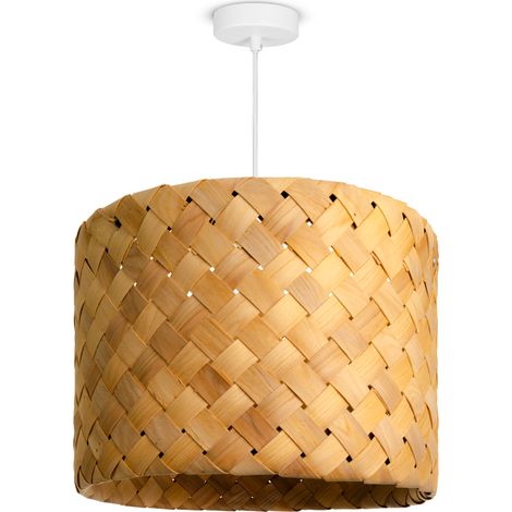 Paco Home Pendellampe LED Hängeleuchte Wohnzimmer Schlafzimmer Esszimmer Schirm Papier E27 Pendelleuchte - Weiß, Holz (Ø35cm)