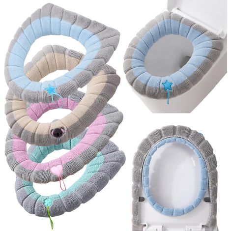Housse de Siège de Toilette, Coussin de Toilette, 4 Pièces Housse de siège de WC, Antibactérien, Siège de Toilette en Tissu Chaud Lavables (1/5)