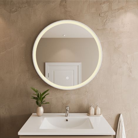 LOMAZOO Miroir de salle de bain rond avec éclairage - Blanc 70 cm